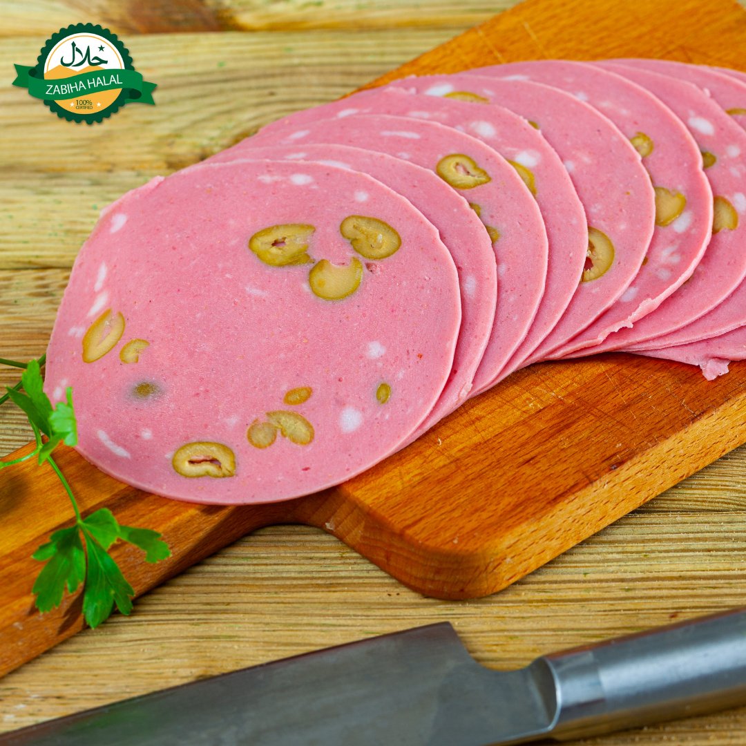 Halal Beef Mortadella Bologna with Olives | High Quality | Perfect For Sandwiches | - HalalWorldDepot