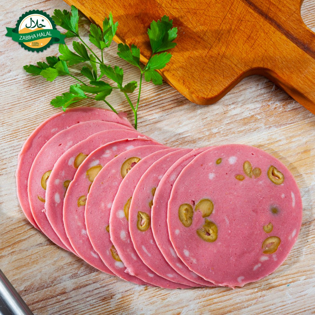 Halal Beef Mortadella Bologna with Olives | High Quality | Perfect For Sandwiches | - HalalWorldDepot