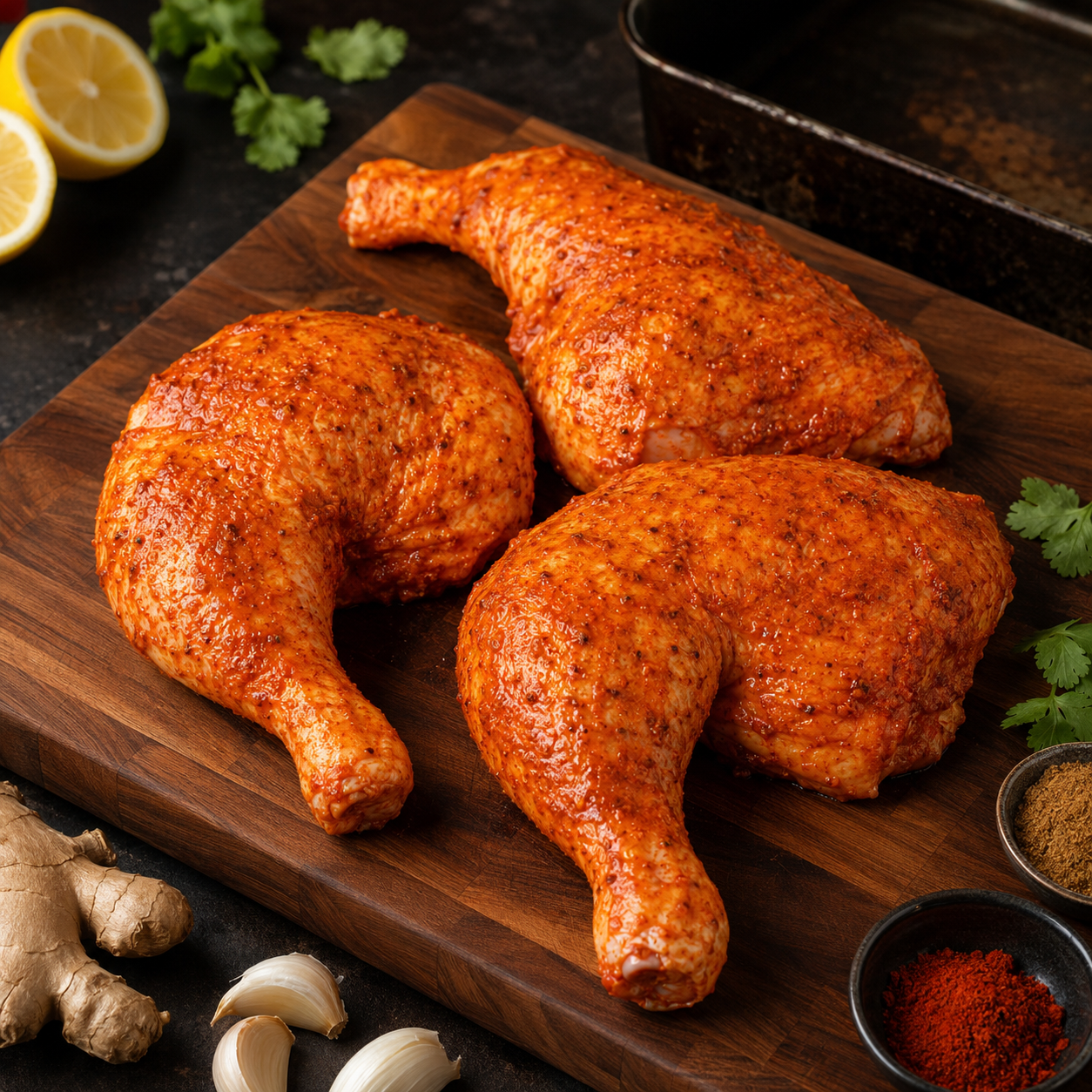 Halal Marinated Tandoori Chicken Leg Quarters | Seasoned And Prepped | Ready To Cook |