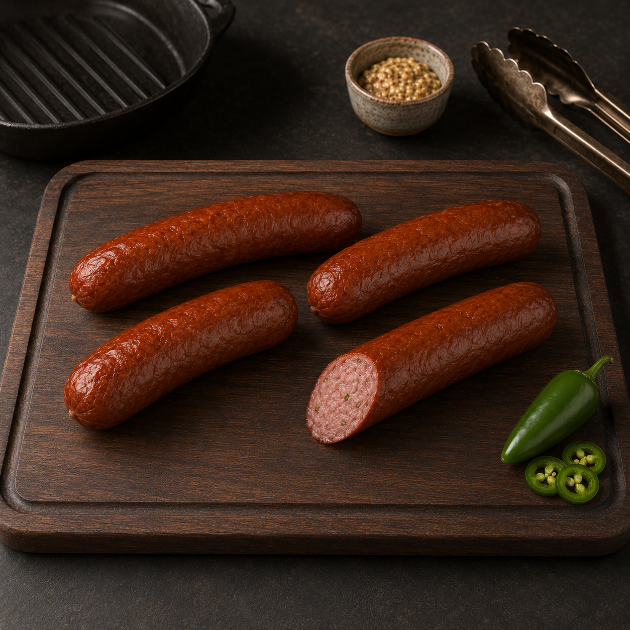 Sharifa Halal Beef Kielbasa with Jalapeños | Spicy Hot | Perfect For Grilling |