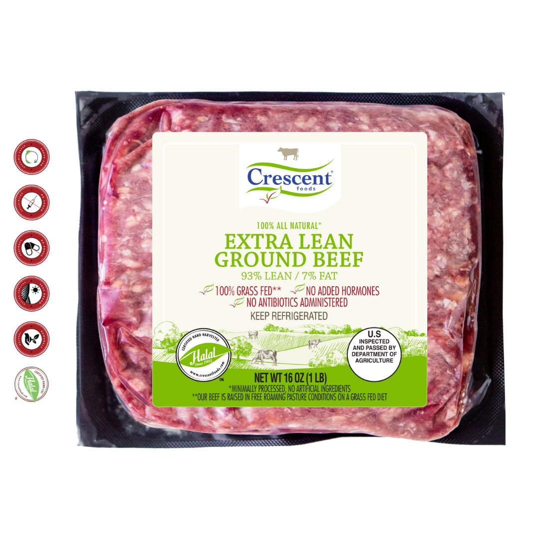 Grass Fed Extra Lean Ground Beef 93/07 | Approx. 1 lb.| Hand Processed Halal | - HalalWorldDepot