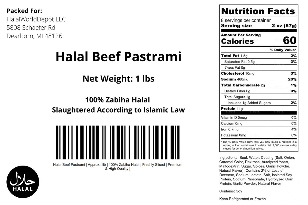 Halal Beef Pastrami | Approx. 1lb | Freshly Sliced | - HalalWorldDepot